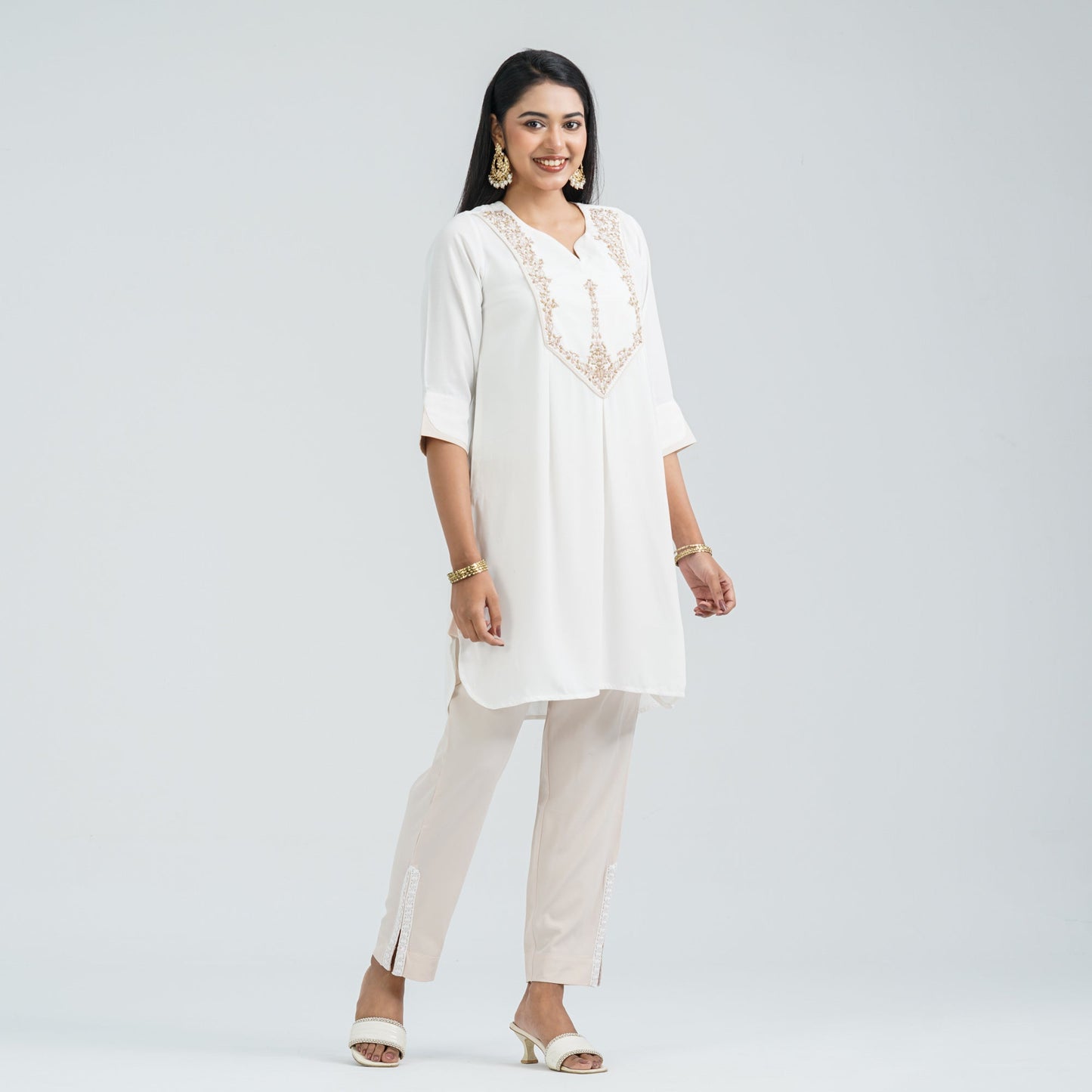 Women Off White Cotton Two Piece Set