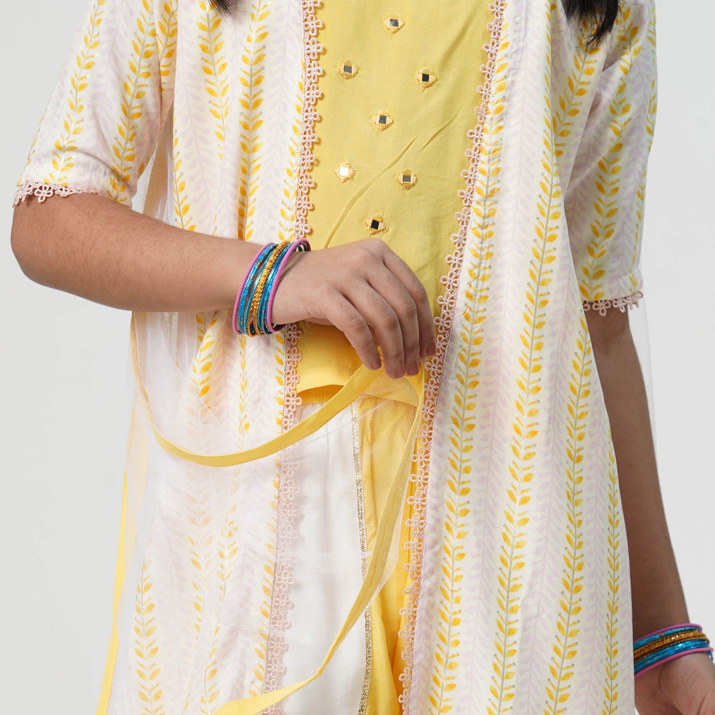 Girls Yellow White Yellow Three Piece