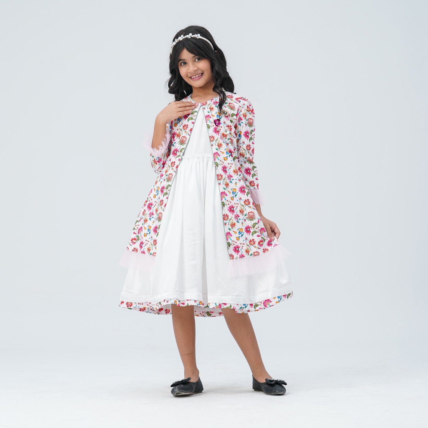 Girl's Floral Silk Gown