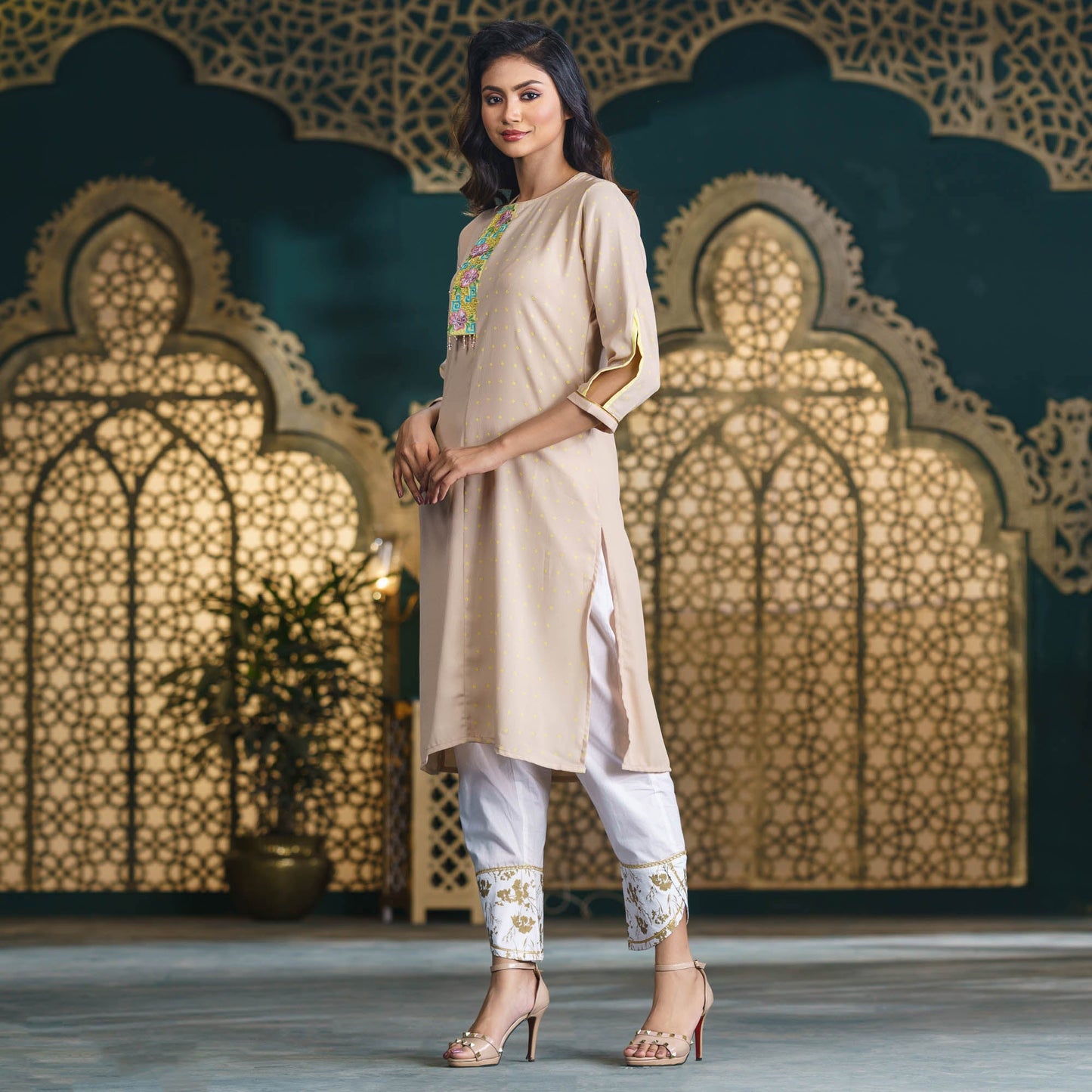 Women’s Biscuit-Color Georgette Kurti