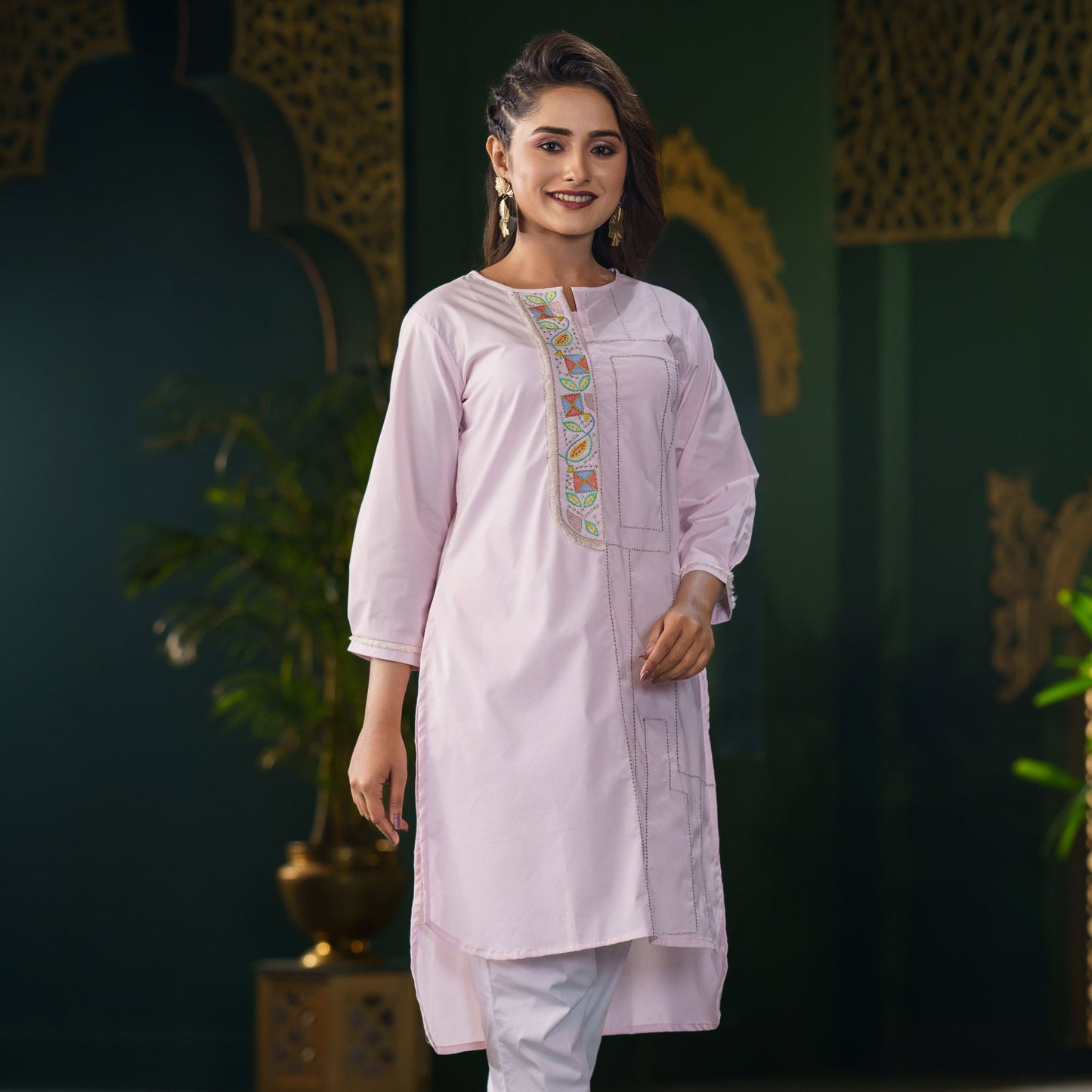 Womens Ethnic Pink Fusion Kurti