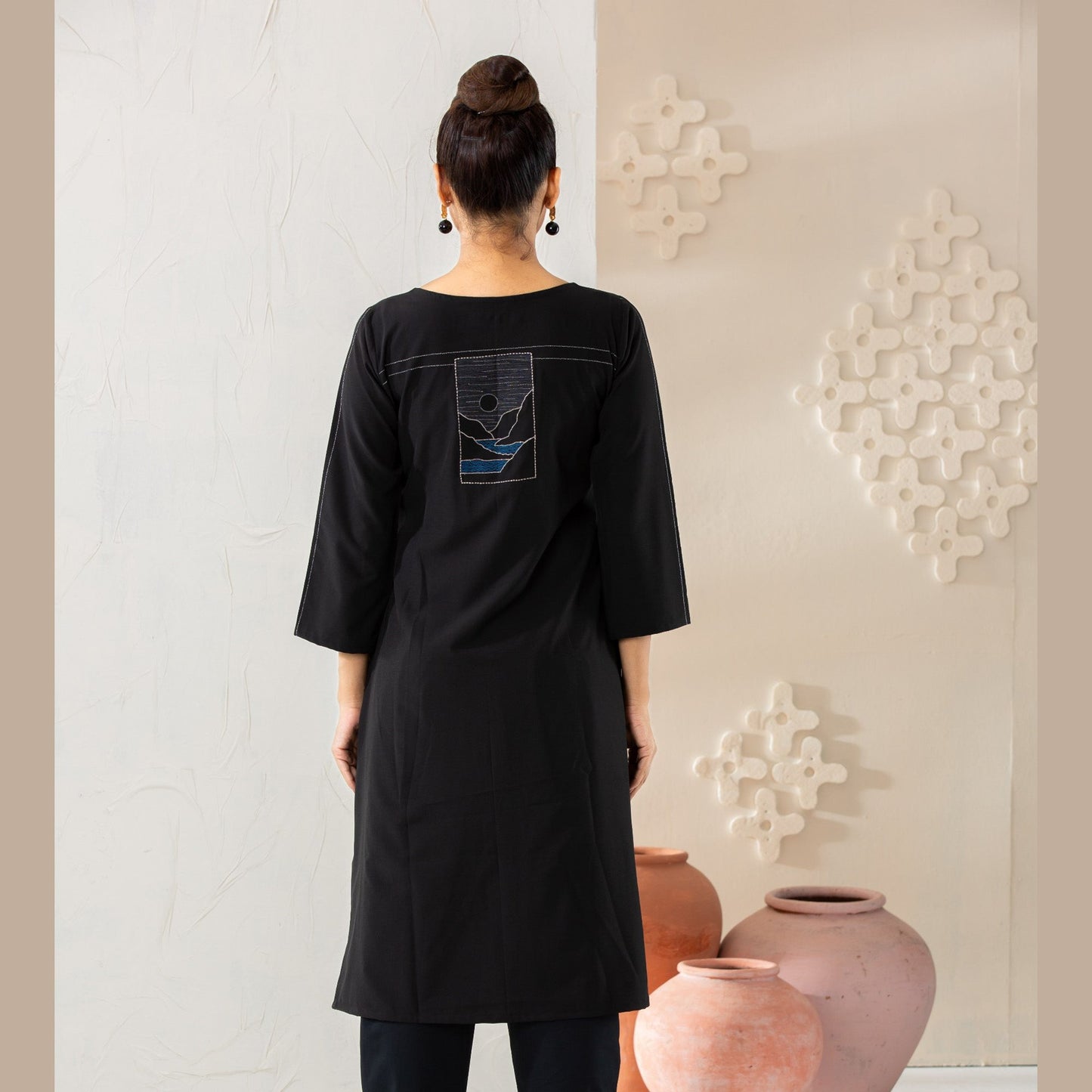 Womens Black Silk Fusion Kurti