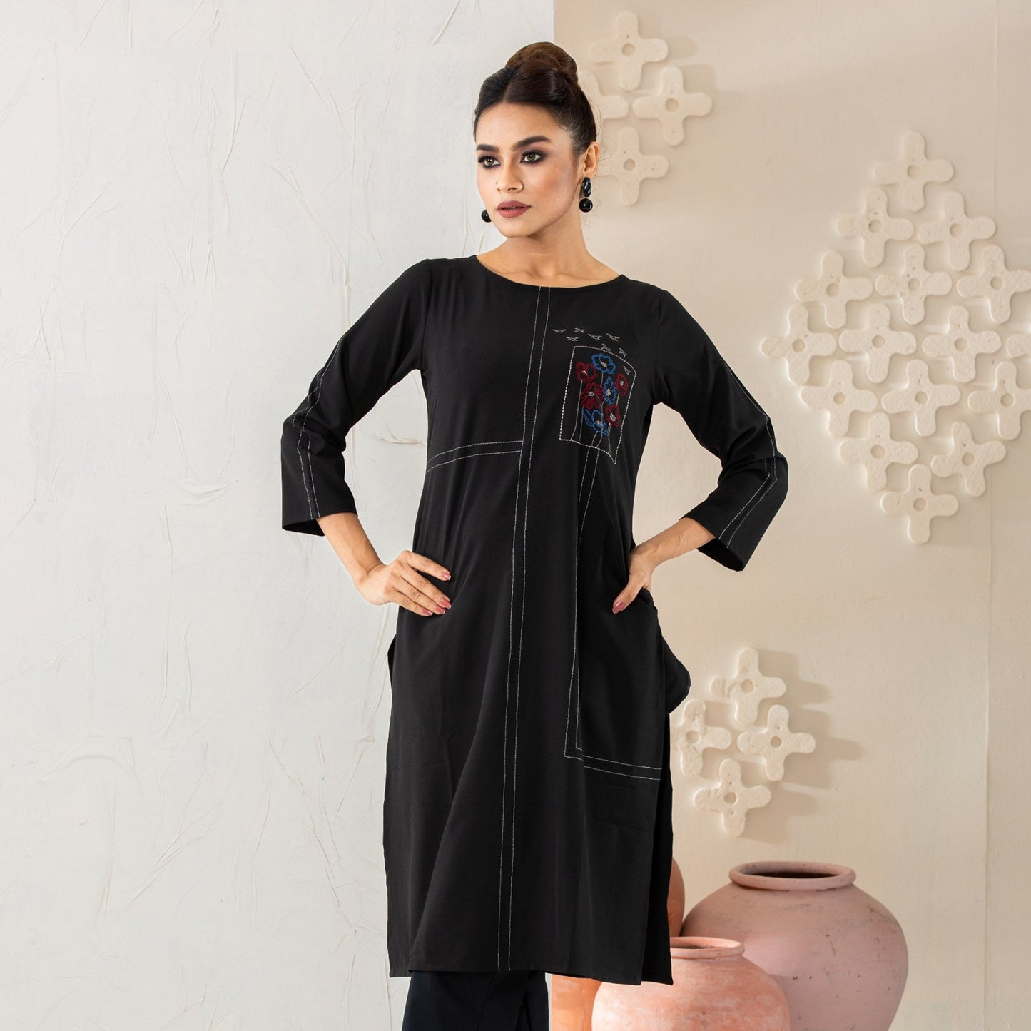 Womens Black Silk Fusion Kurti