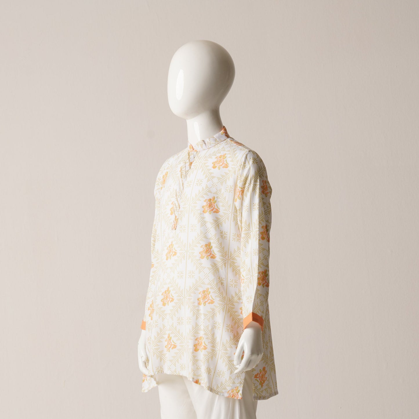 Boys Panjabi-White Aop