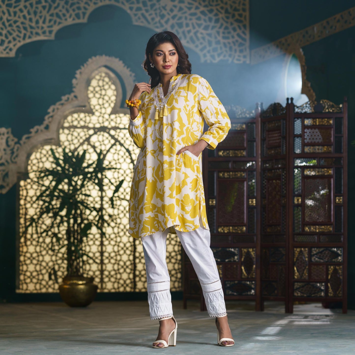Yellow Lace Tassel Tunic