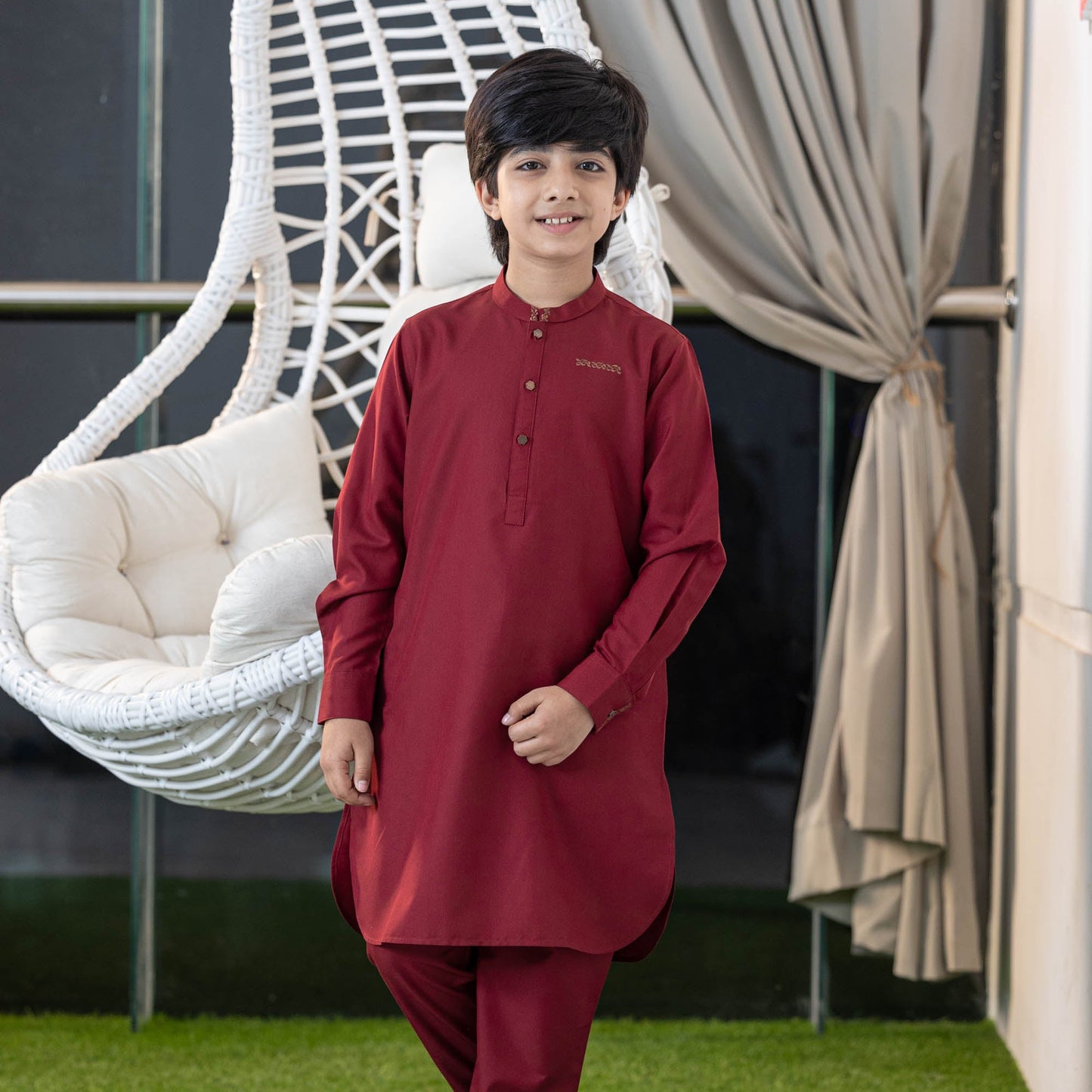 Boy's Maroon Embroidered Kabli