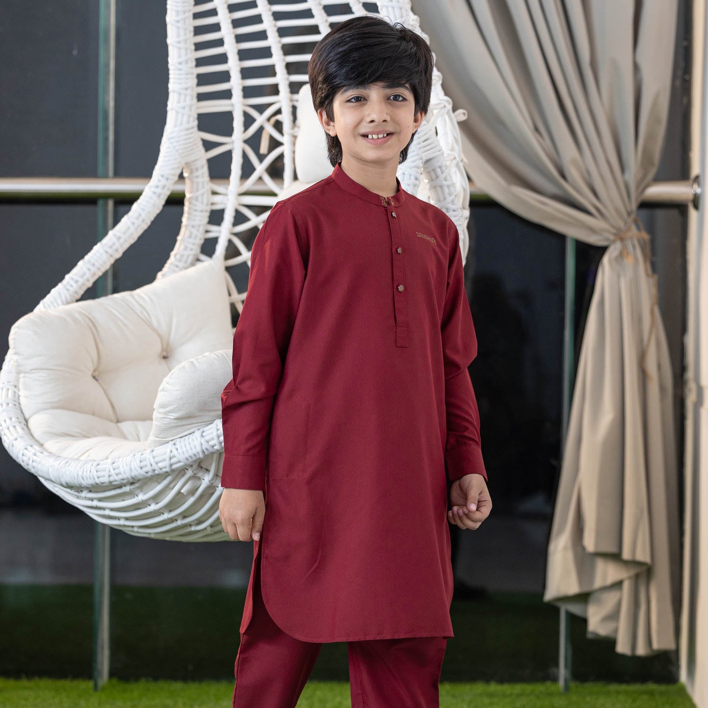 Boy's Maroon Embroidered Kabli