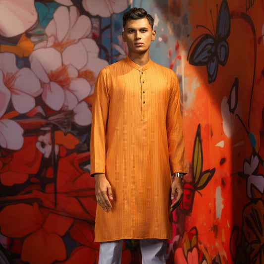 Men's Peach Orange Panjabi
