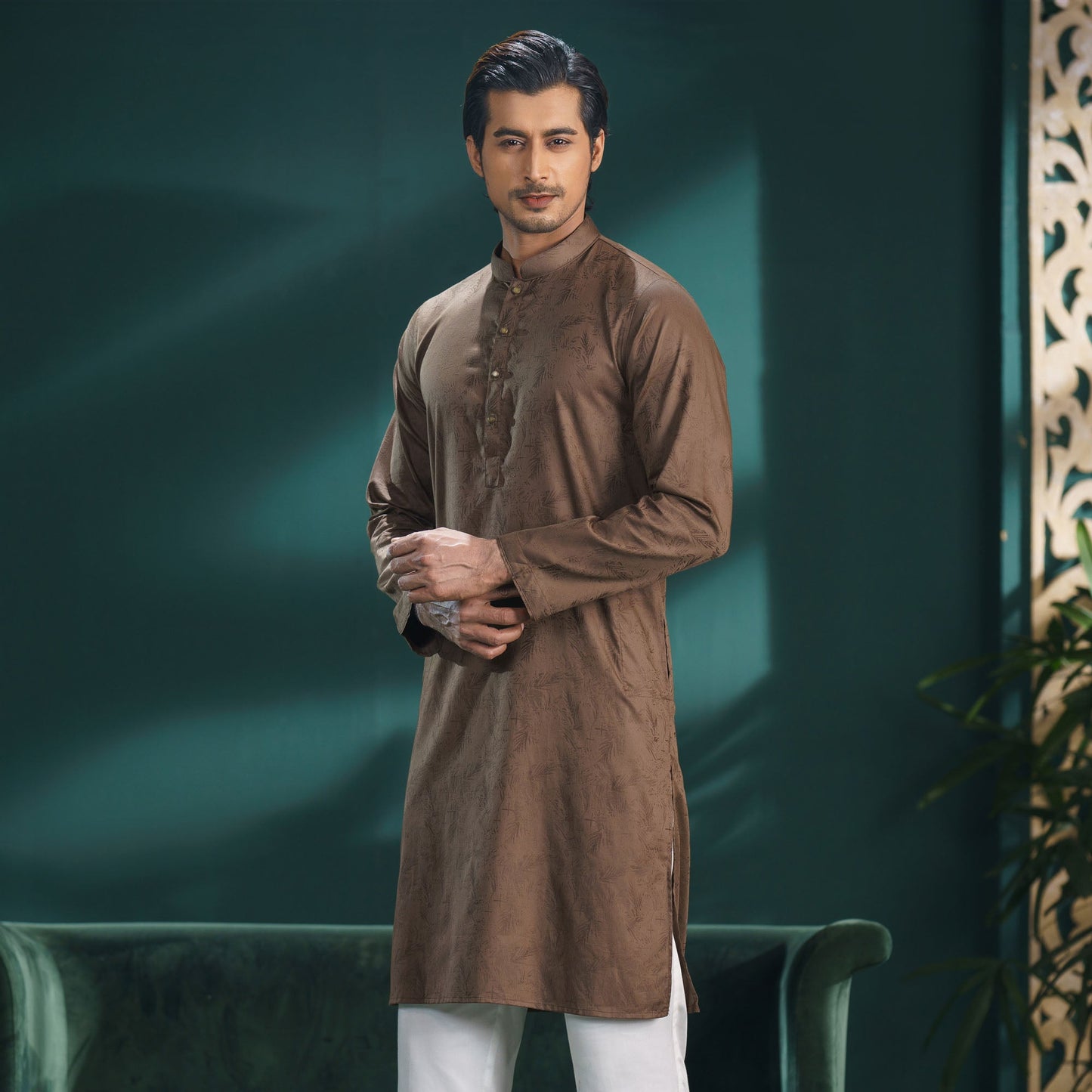 Mens Medium Brown Panjabi