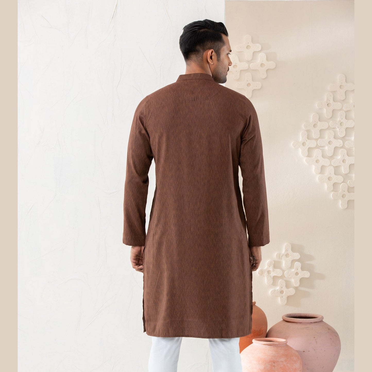 Mens Brown Cotton Panjabi