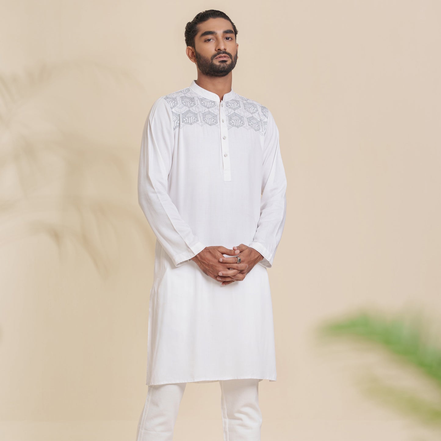 Men's White Embroidery Panjabi
