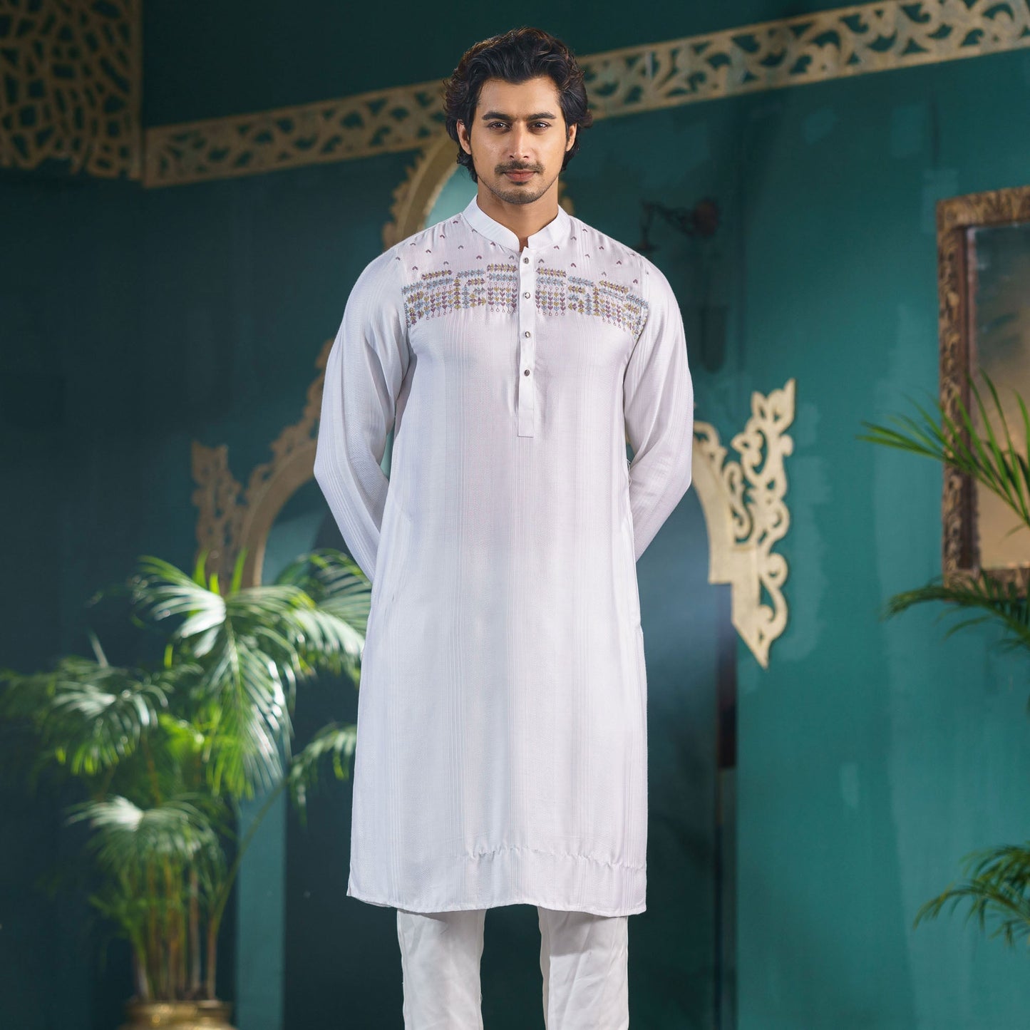 Men's White Striped Panjabi
