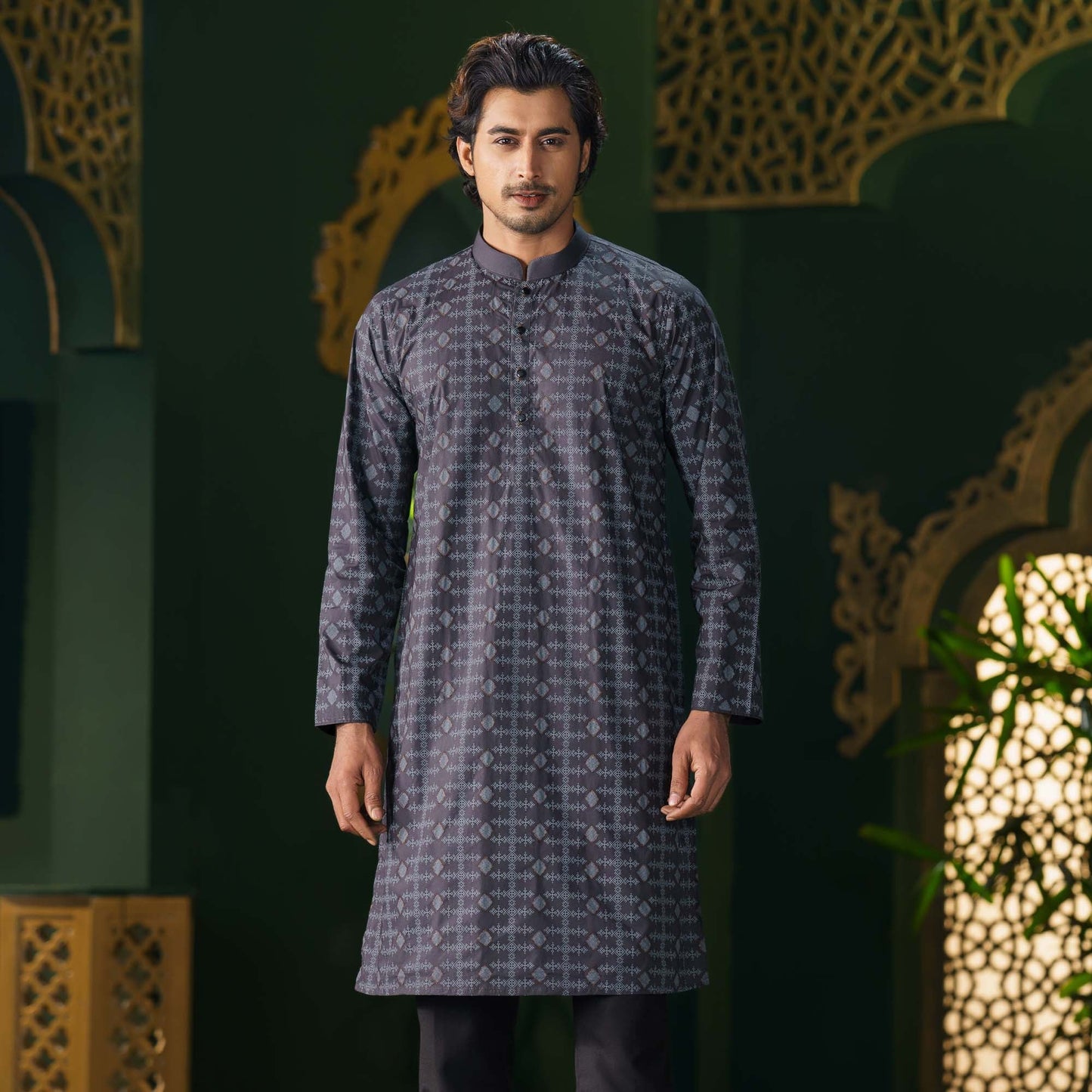 Men's Gray Print Panjabi