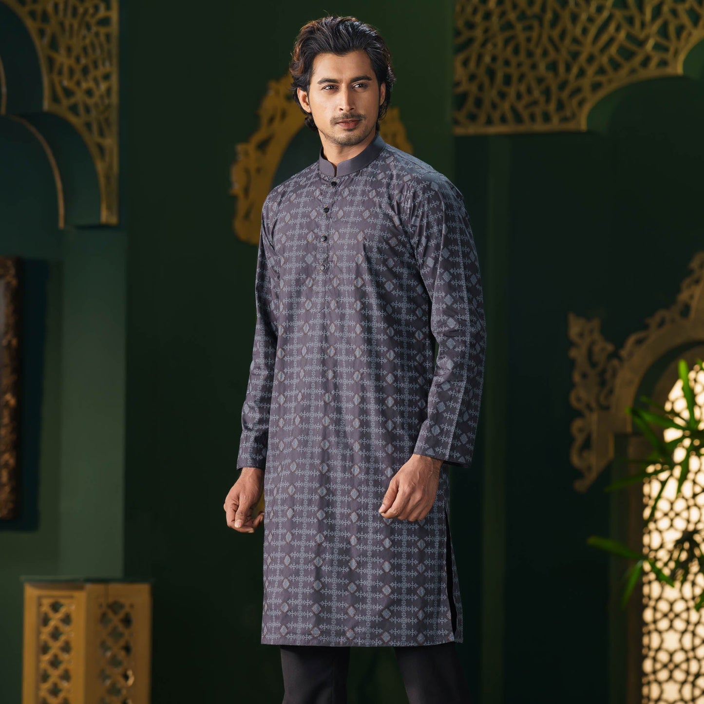 Men's Gray Print Panjabi