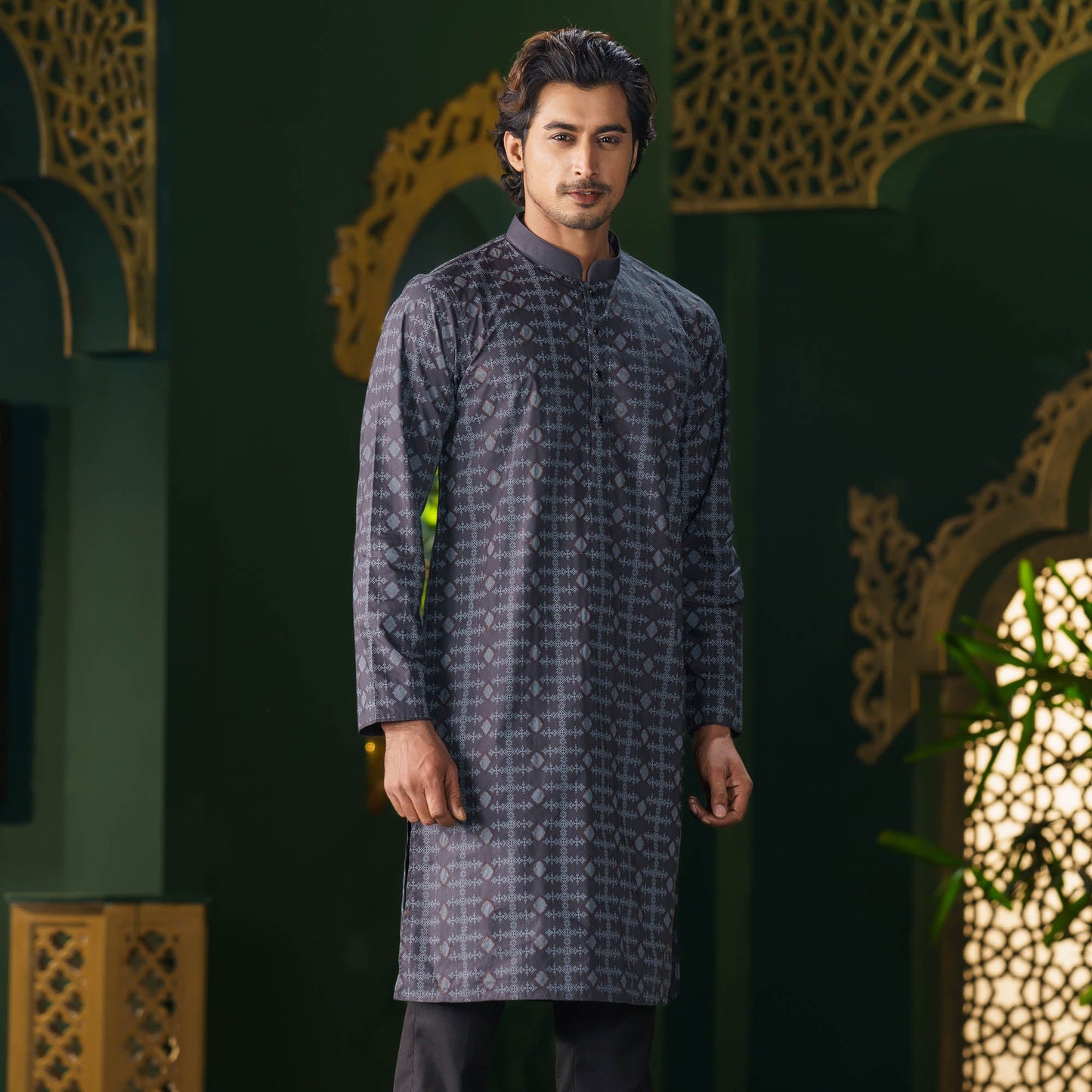 Men's Gray Print Panjabi