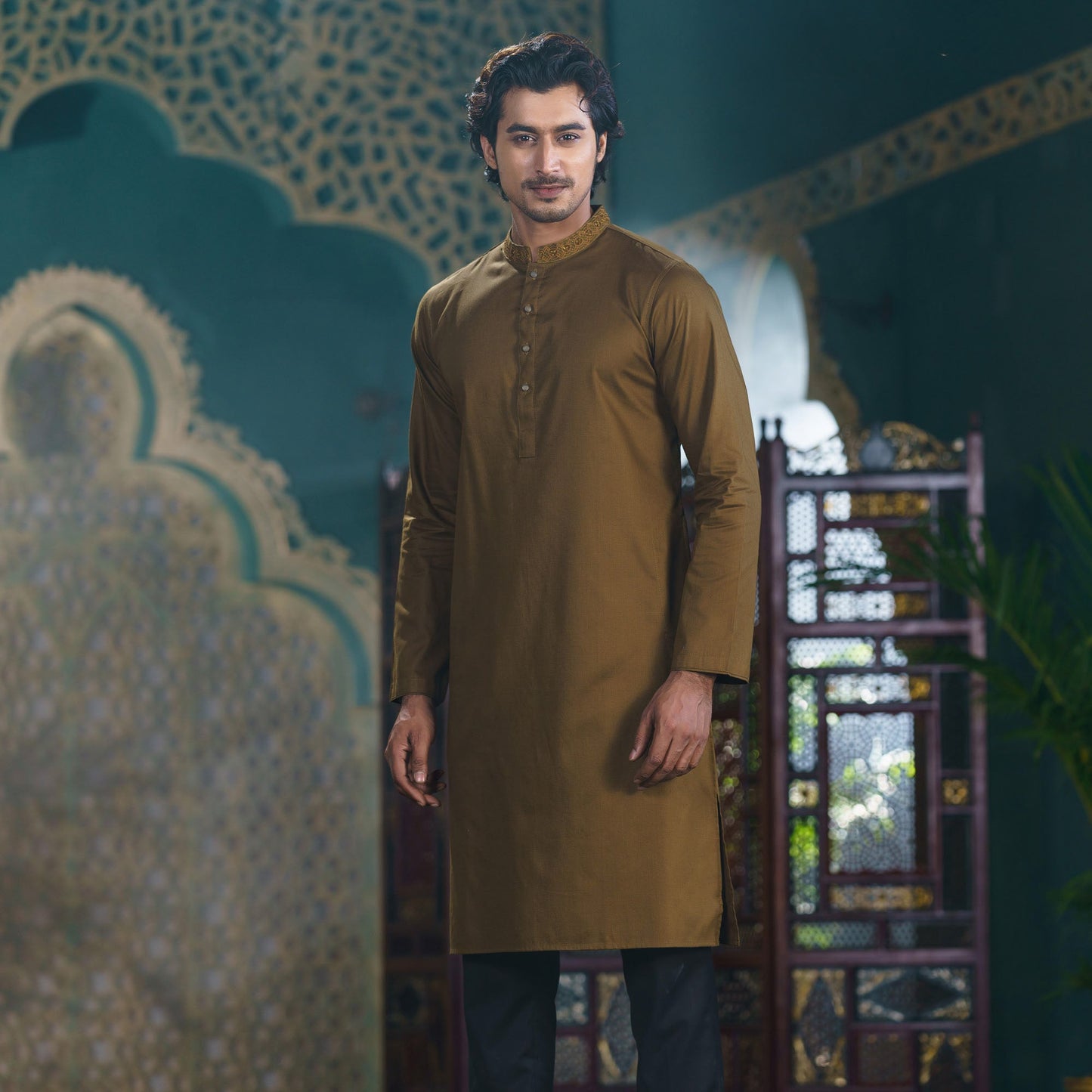 Mens Khaki Karchupi Panjabi