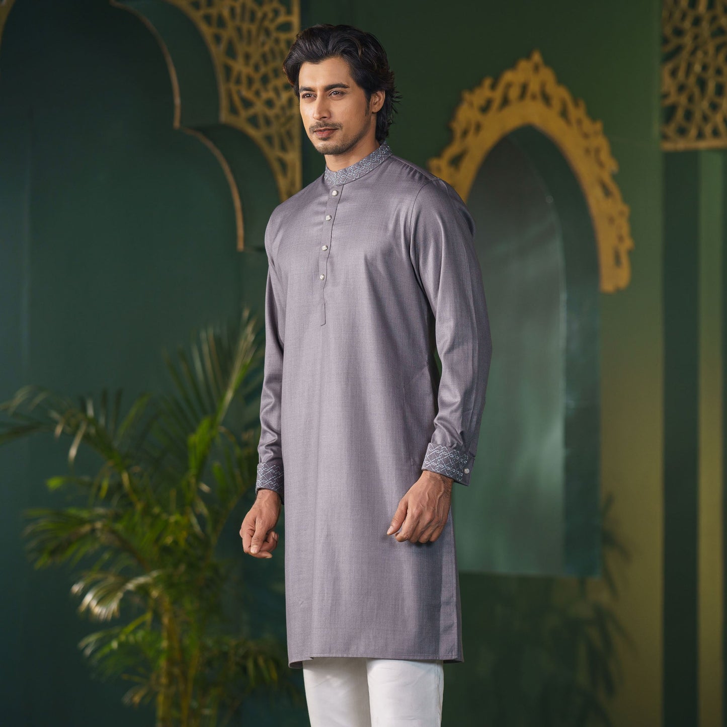Mens Premium Panjabi-Grey
