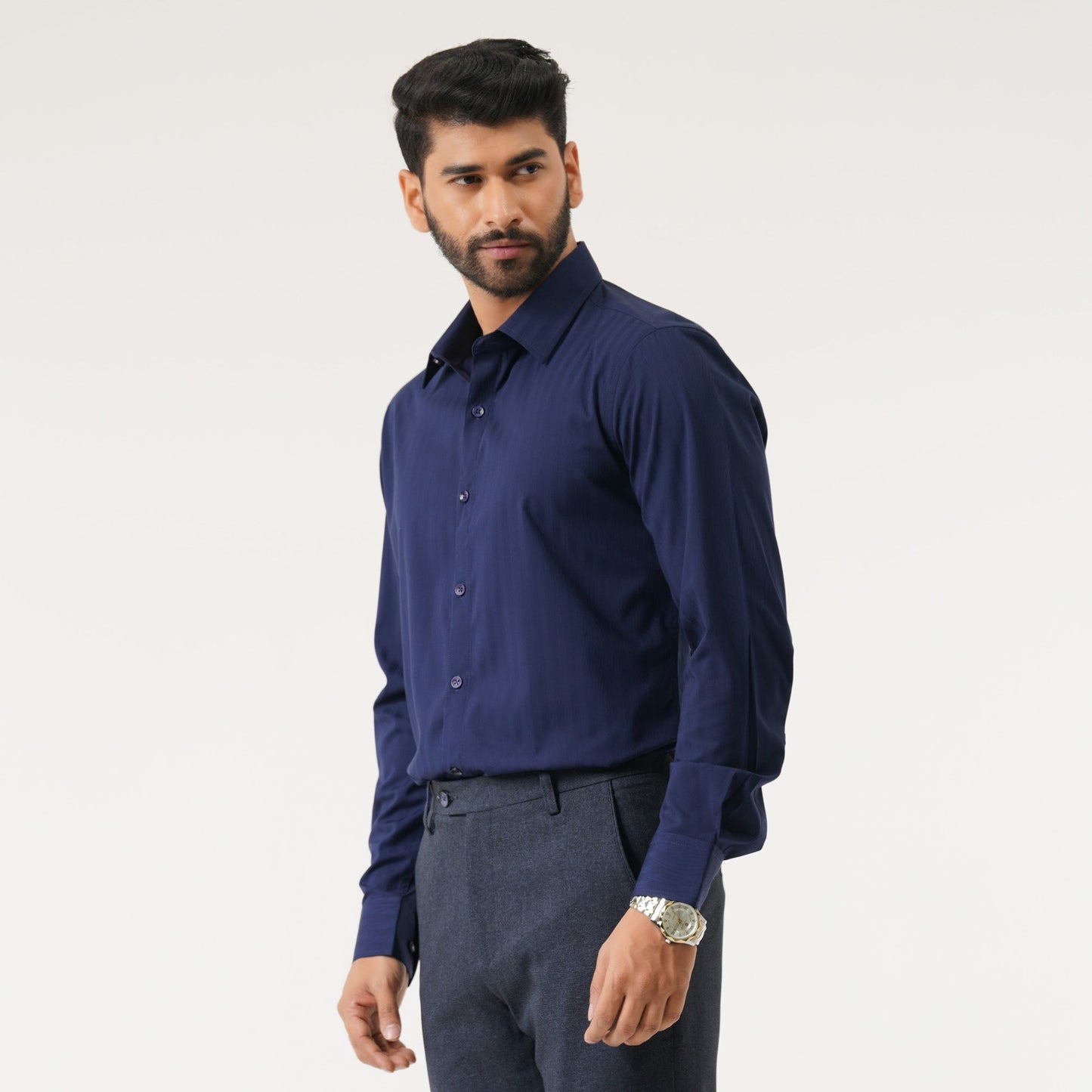 Mens Navy Blue Semi Formal Shirt