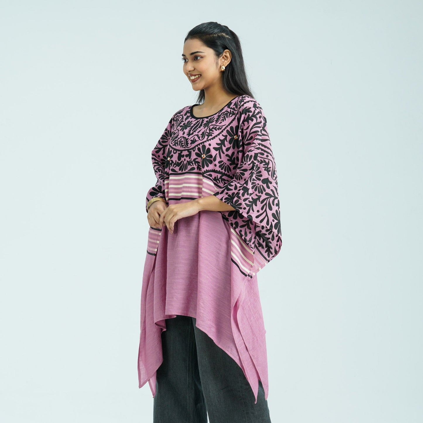 Women’s Floral Pink Mirror Kaftan Top