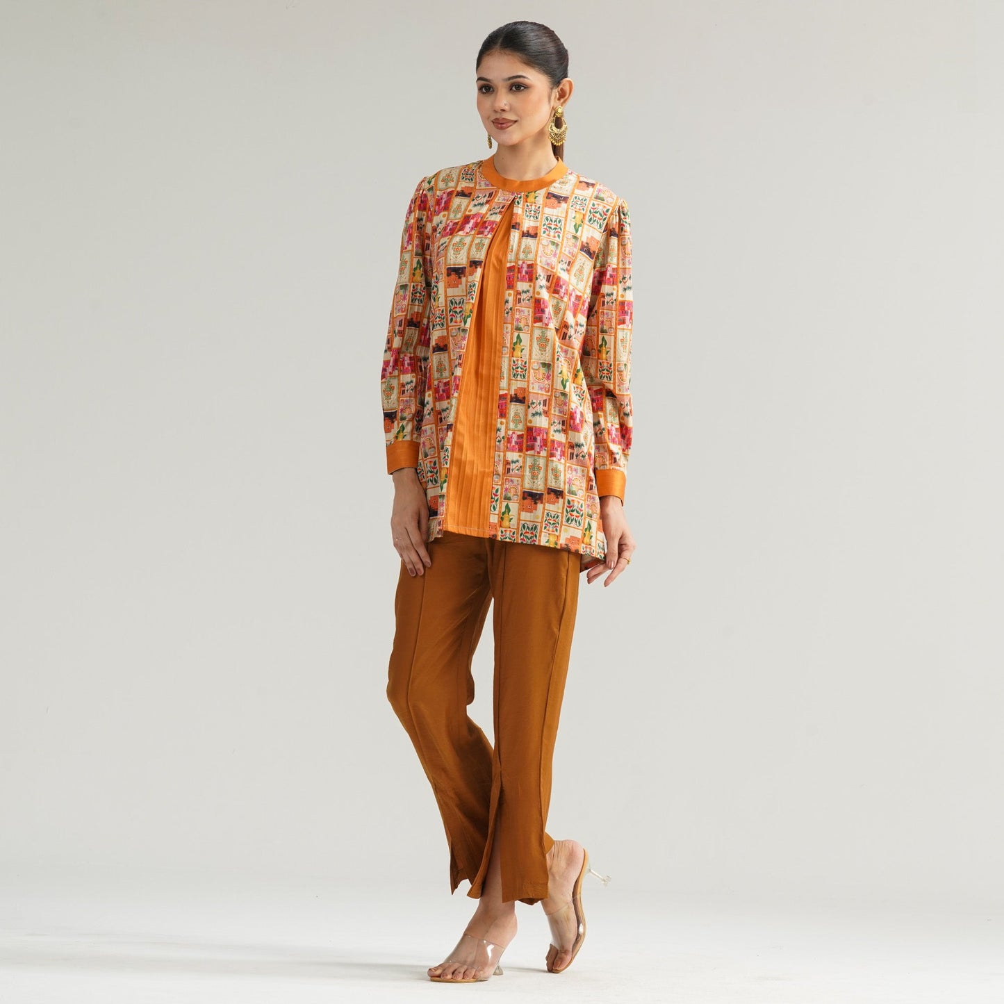 Women Orange Ethnic Two Piece