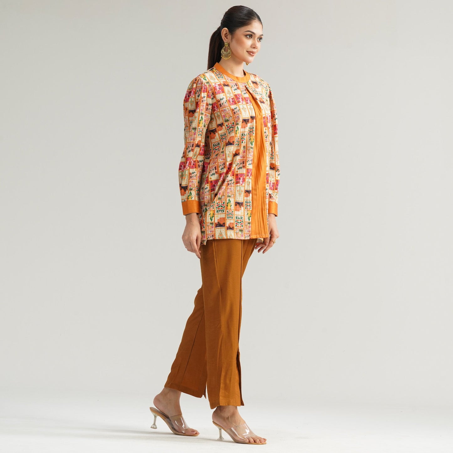 Women Orange Ethnic Two Piece