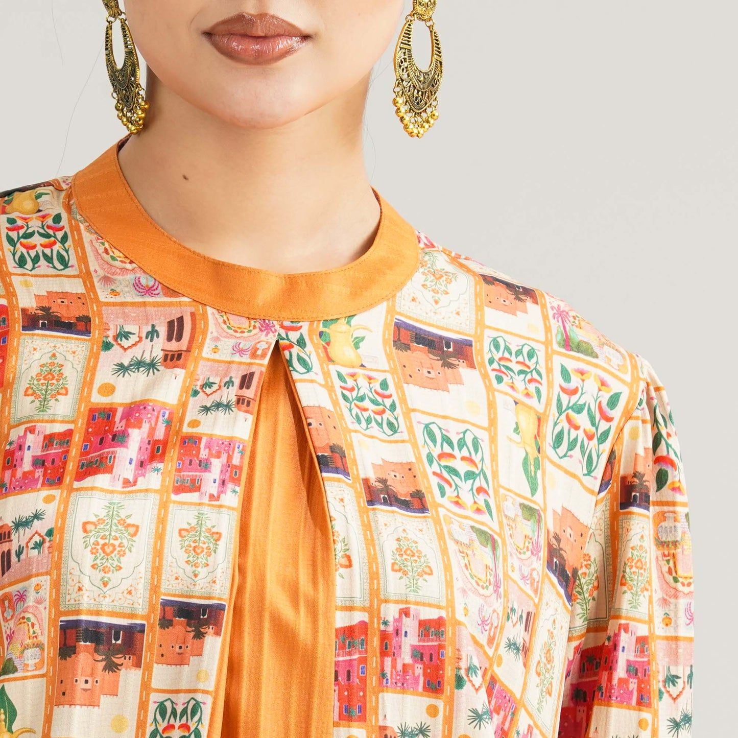 Women Orange Ethnic Two Piece