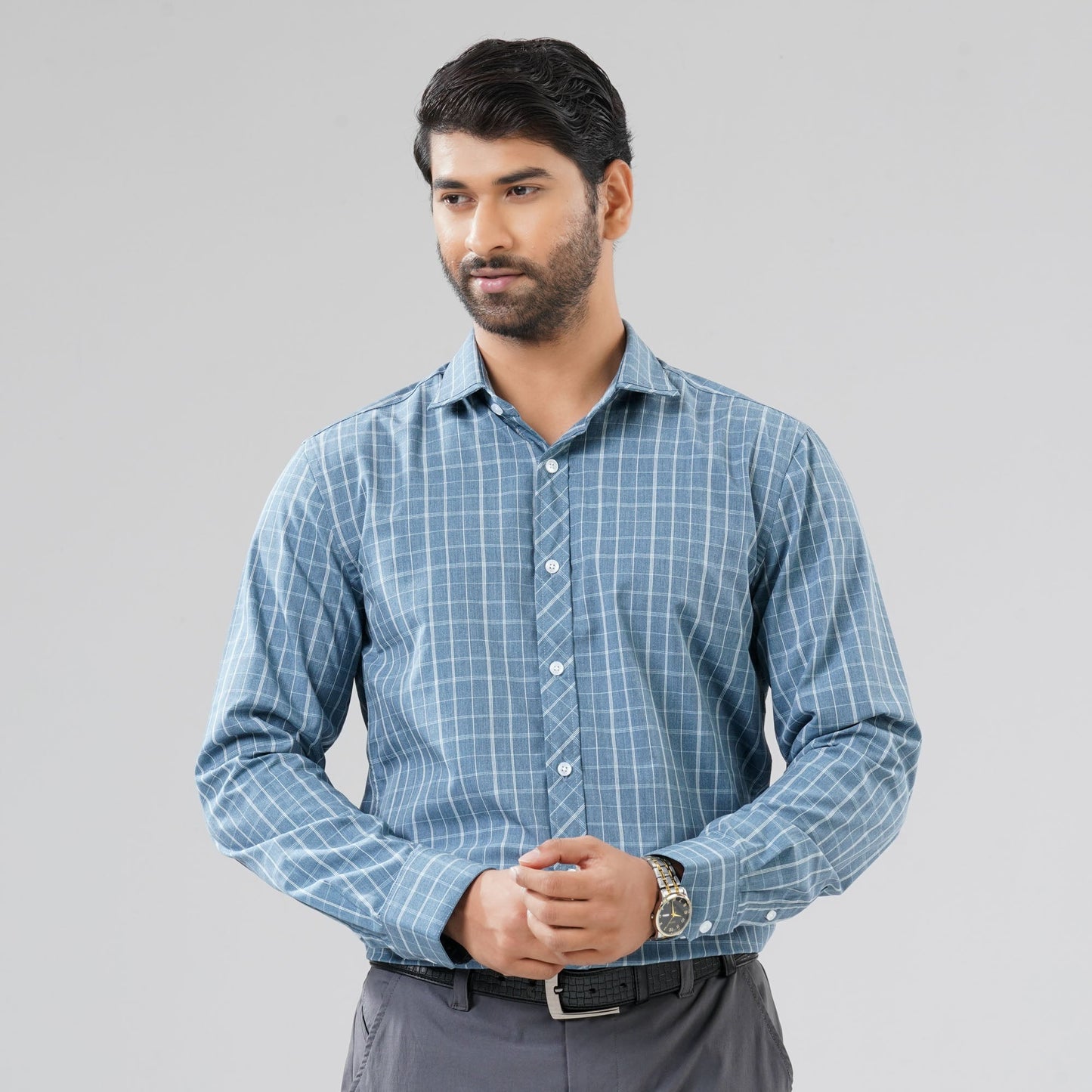 Mens Blue Check Shirt
