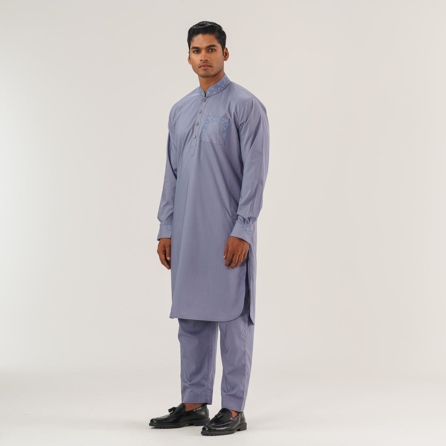 Mens Grey Embroidered Panjabi