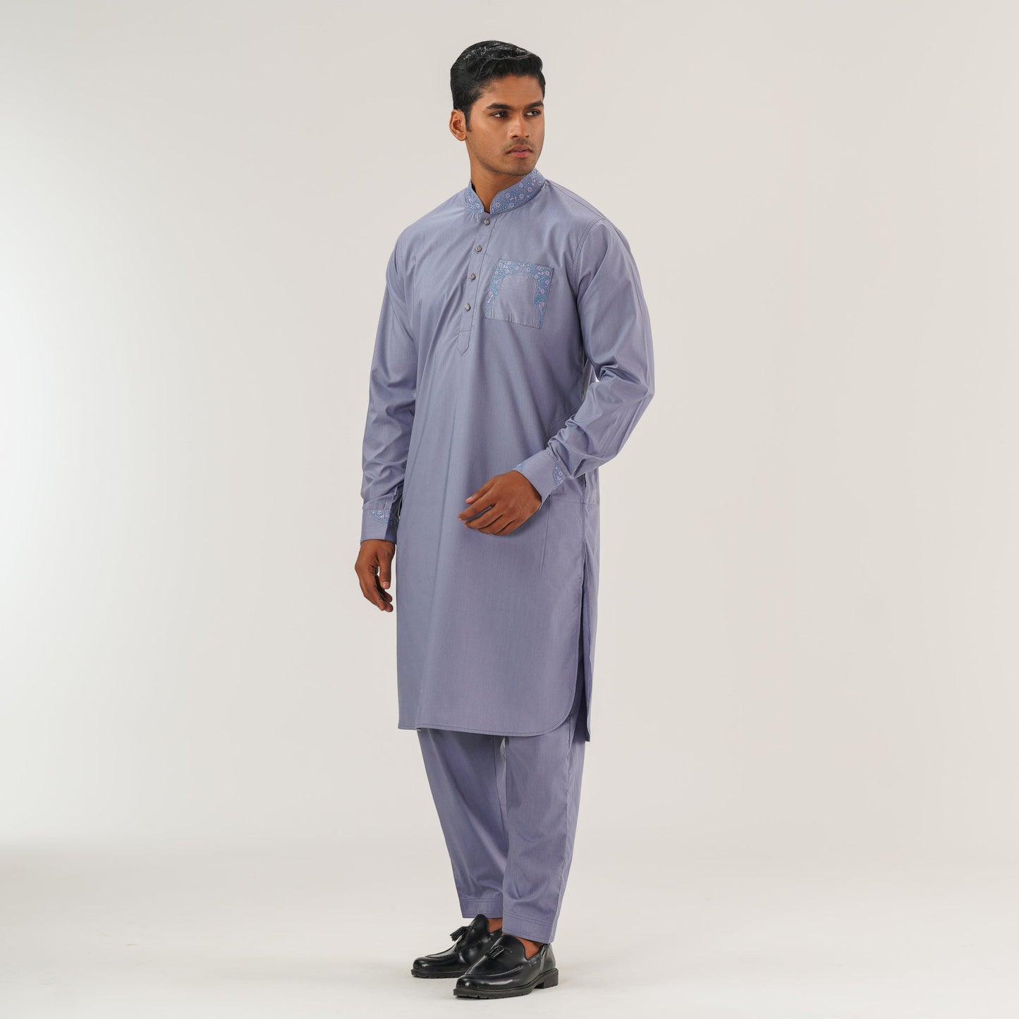 Mens Grey Embroidered Panjabi