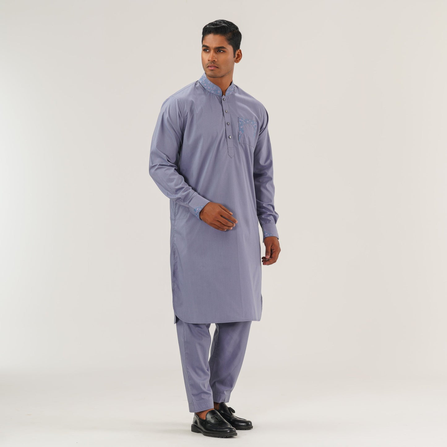 Mens Grey Embroidered Panjabi