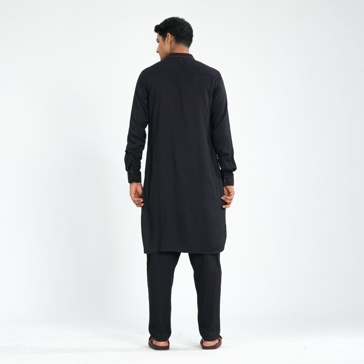 Men Black Linen Kabli Set