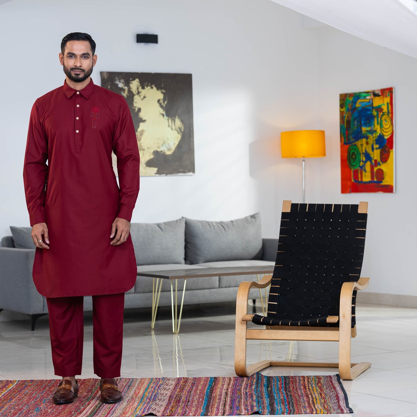 Men's Maroon Kabli Set