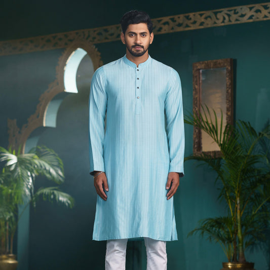 Men's Sky-Blue Basic Panjabi