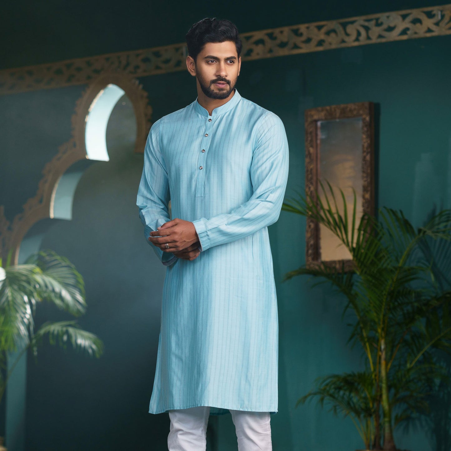 Men's Sky-Blue Basic Panjabi