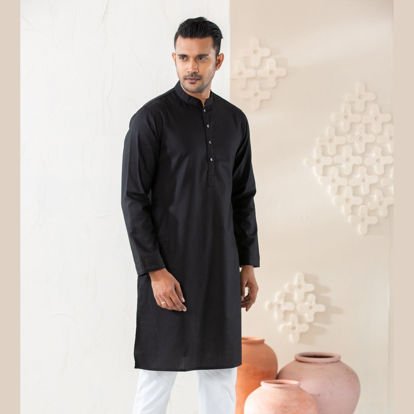 Men's Black Basic Panjabi