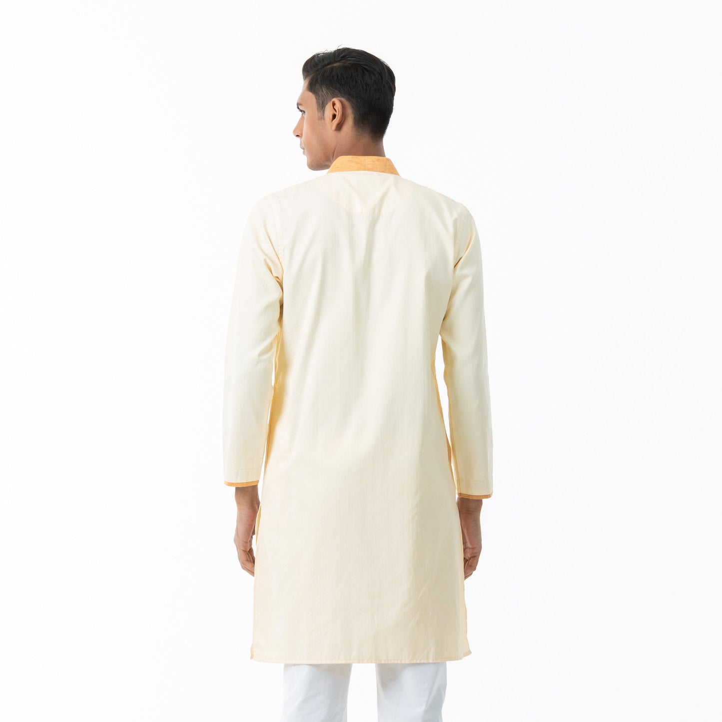 Mens Beige Jacquard Panjabi