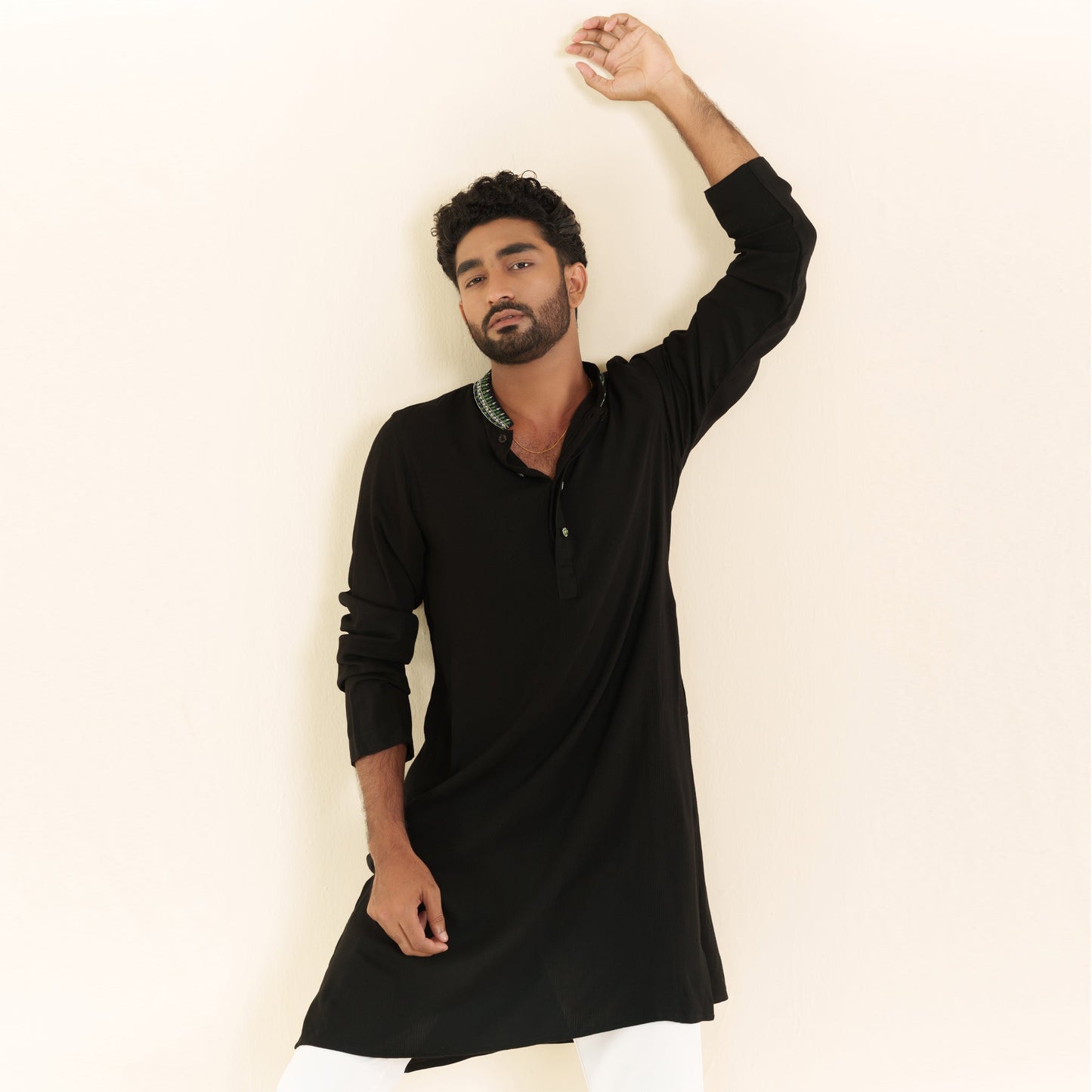 Mens Embroidery Panjabi- Black
