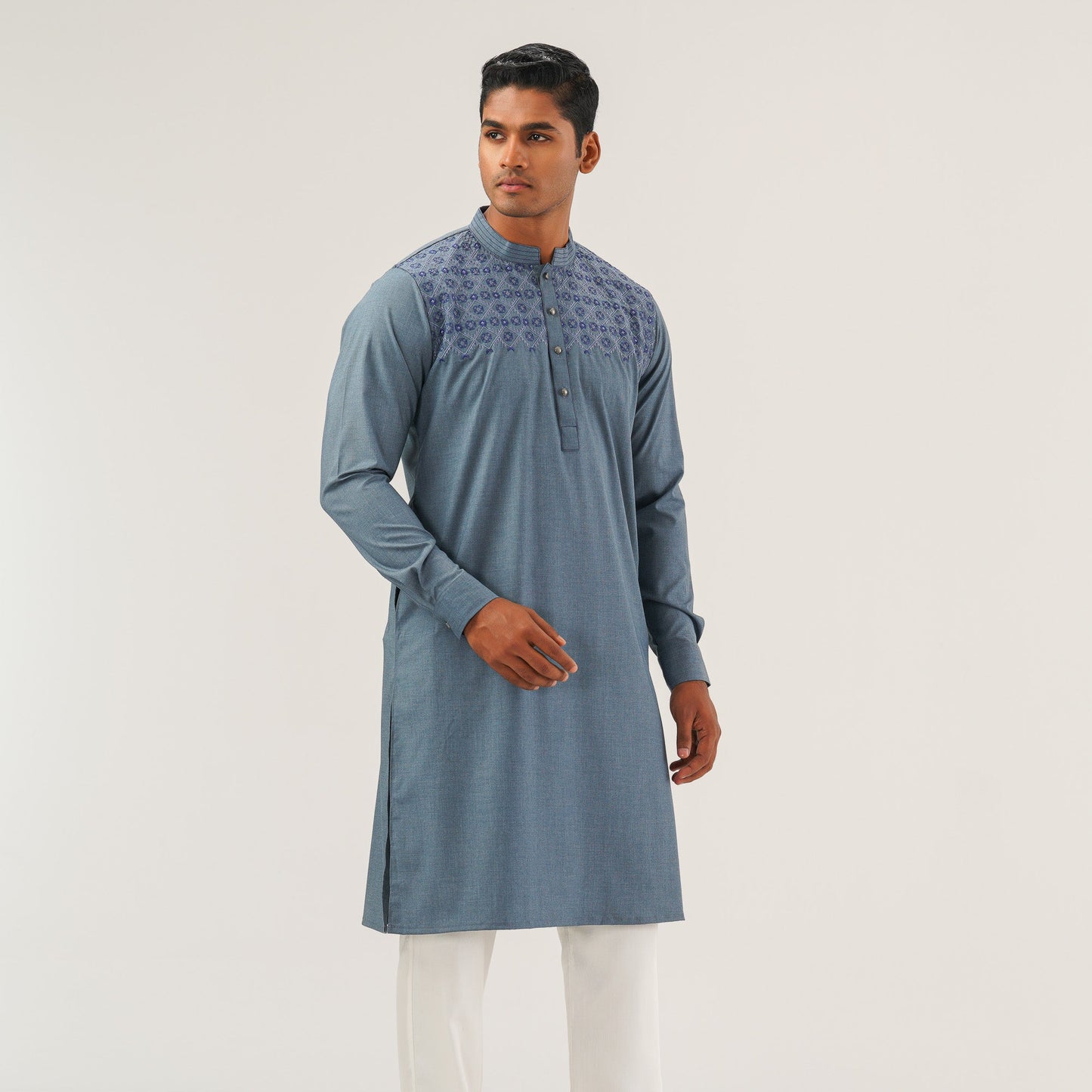 Mens Blue Embroidered Panjabi