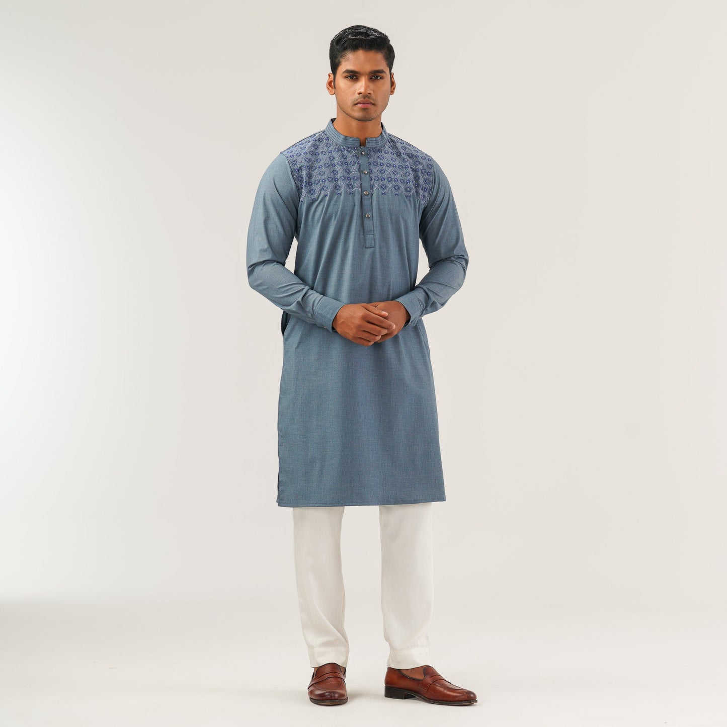 Mens Blue Embroidered Panjabi