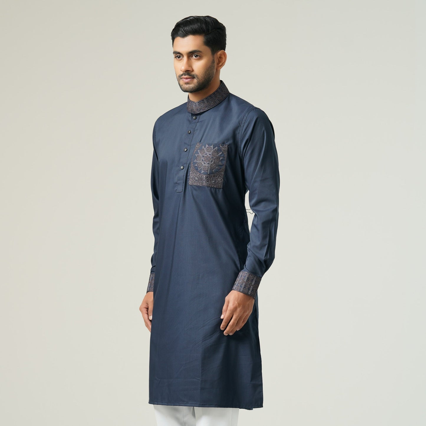 Mens Navy Embroidery Panjabi