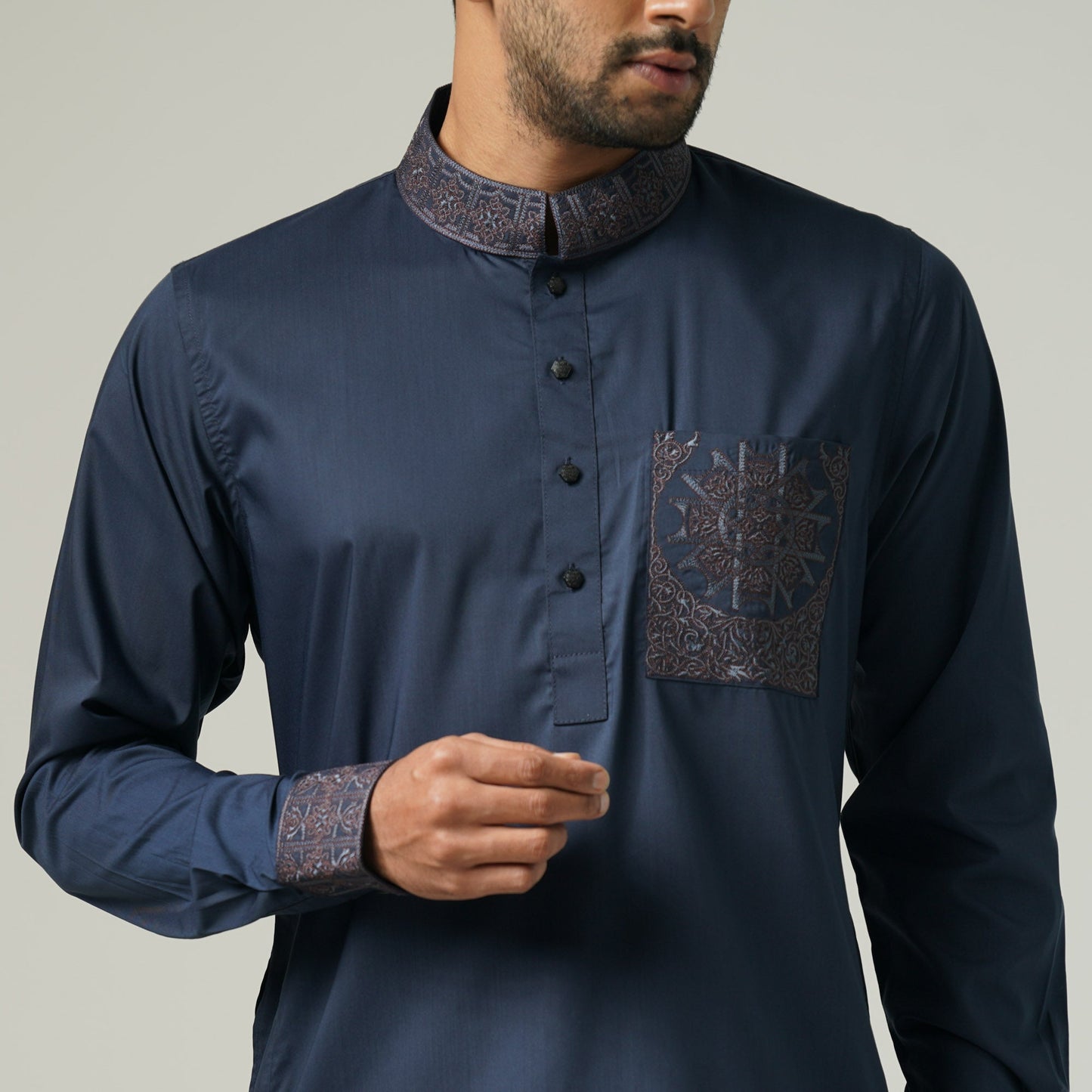 Mens Navy Embroidery Panjabi