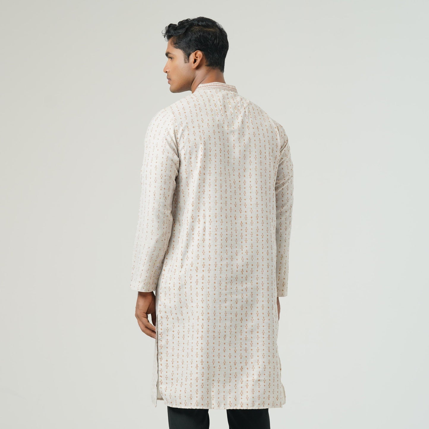 Mens Beige print Embroidery Panjabi