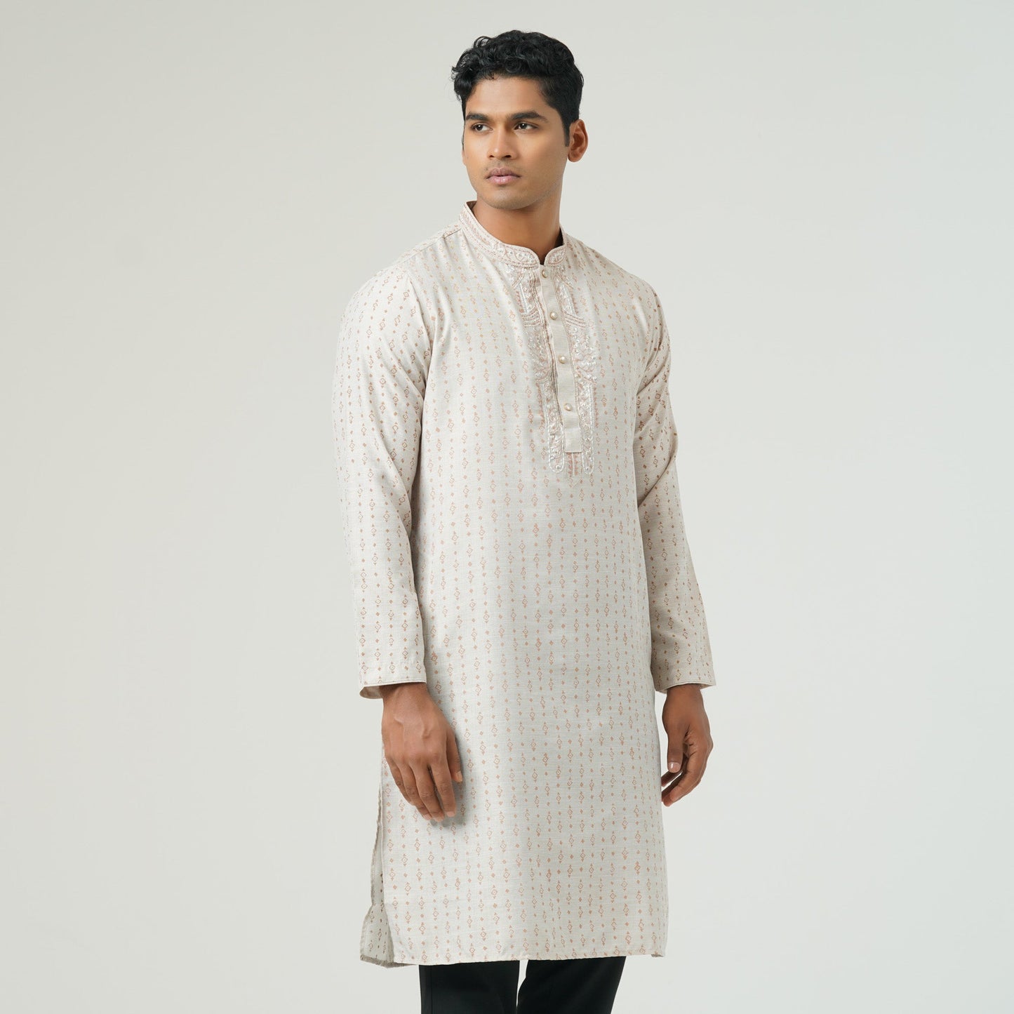 Mens Beige print Embroidery Panjabi