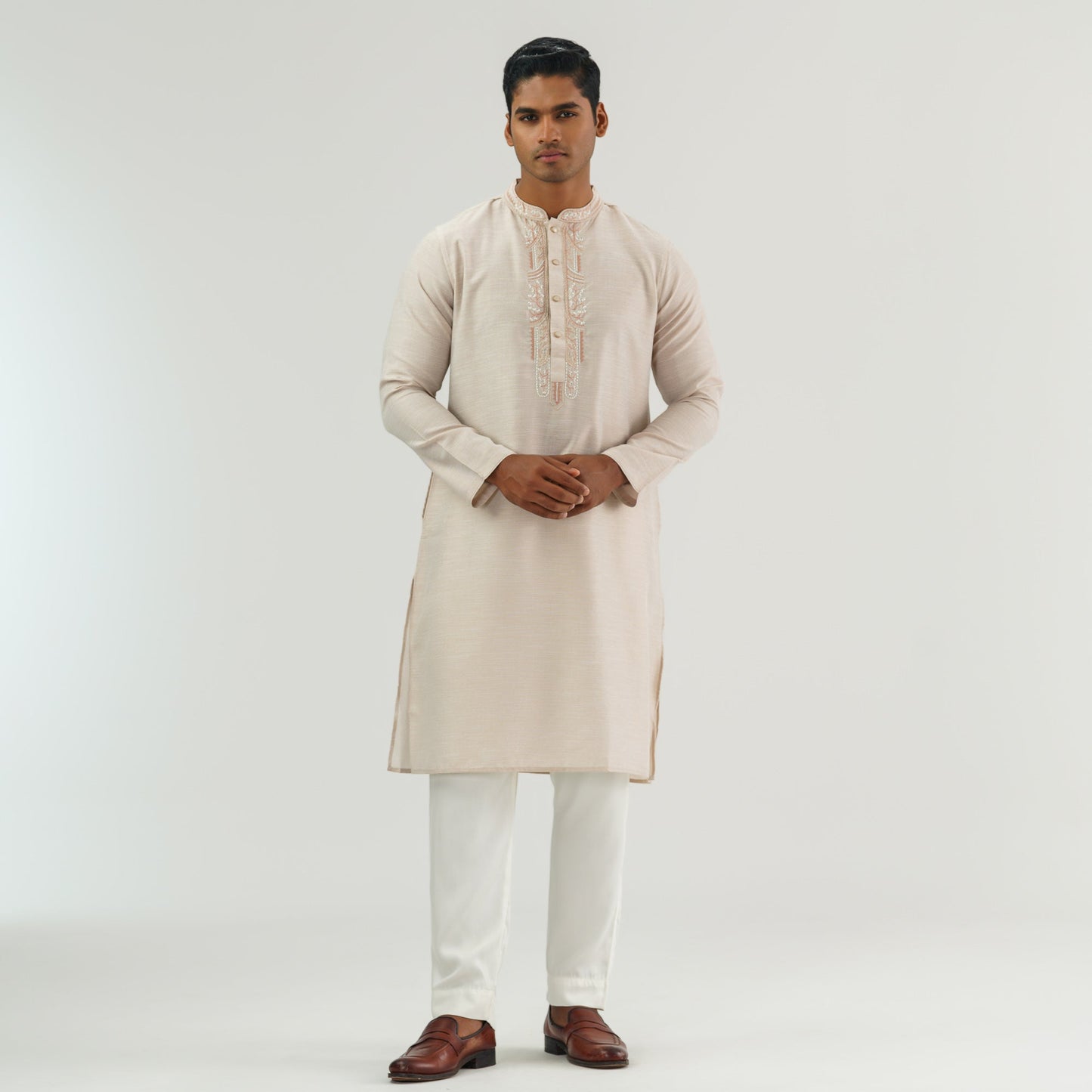 Mens Beige Embroidered Panjabi