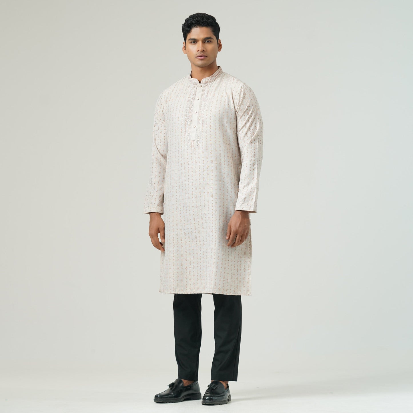 Mens Beige print Embroidery Panjabi