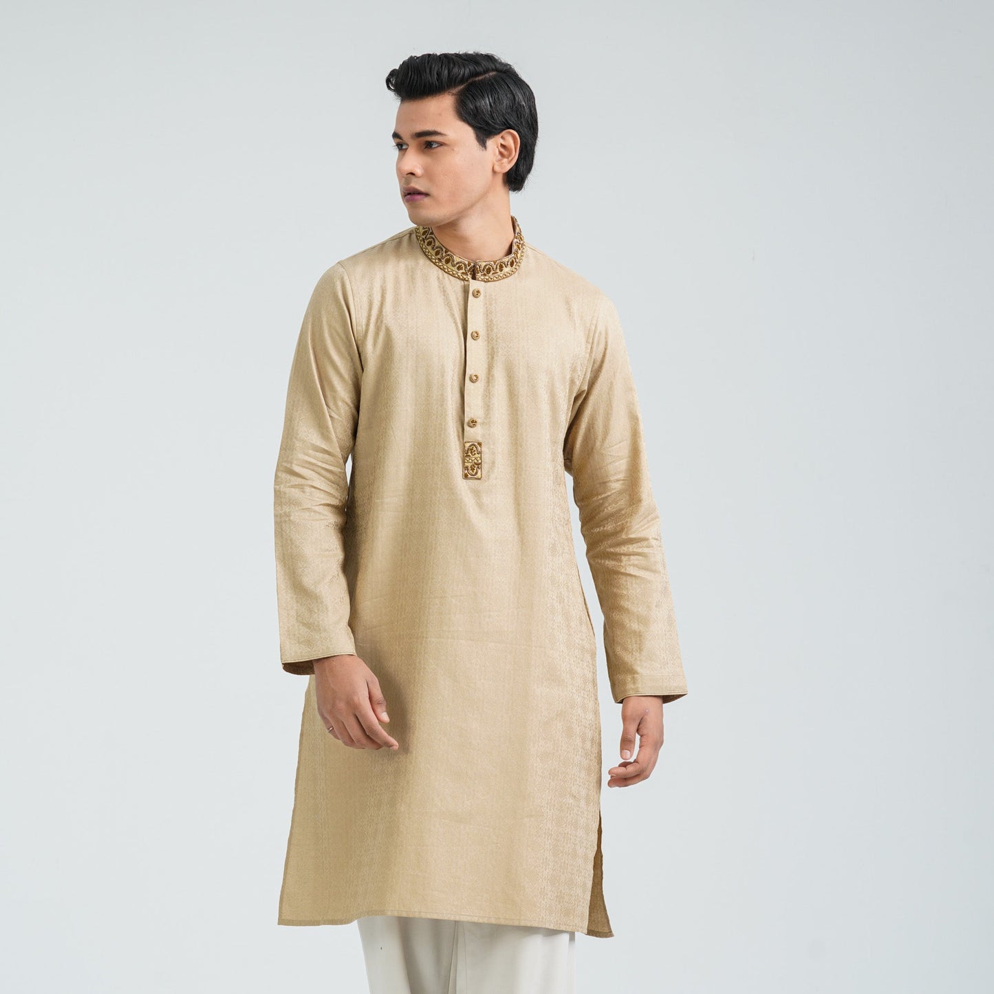 Men’s Beige Karchupi Jacquard Panjabi