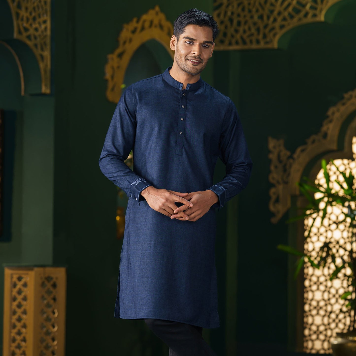 Mens Premium Panjabi-Ink Blue