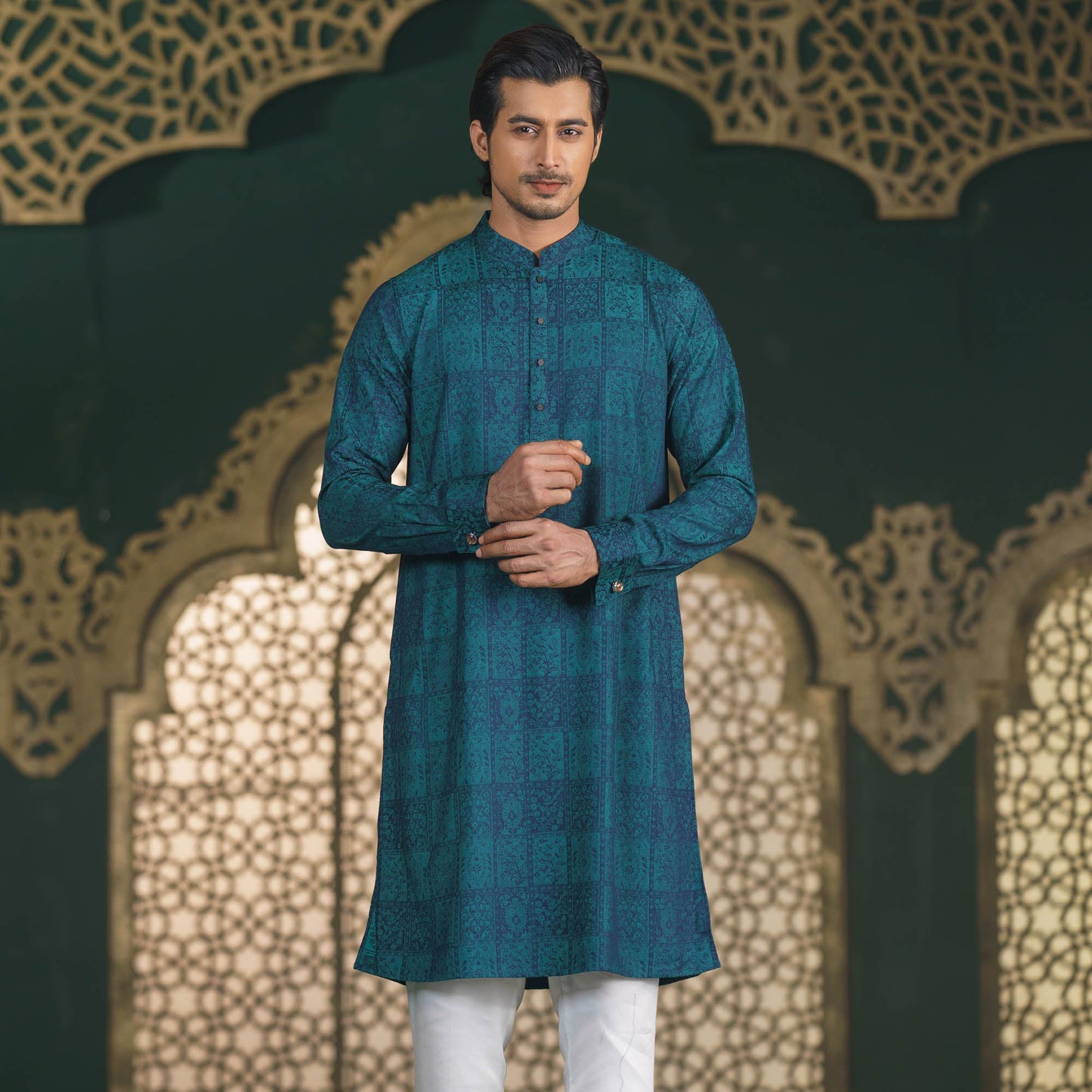 MENS PREMIUM PANJABI-EMERALD GREEN