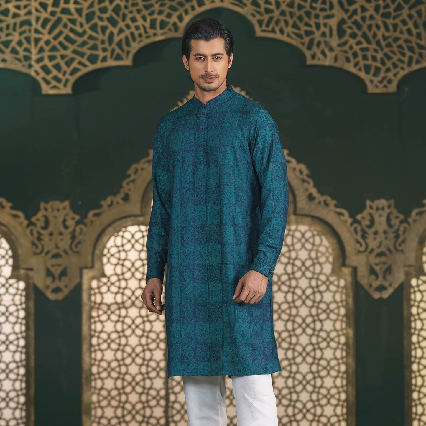 MENS PREMIUM PANJABI-EMERALD GREEN