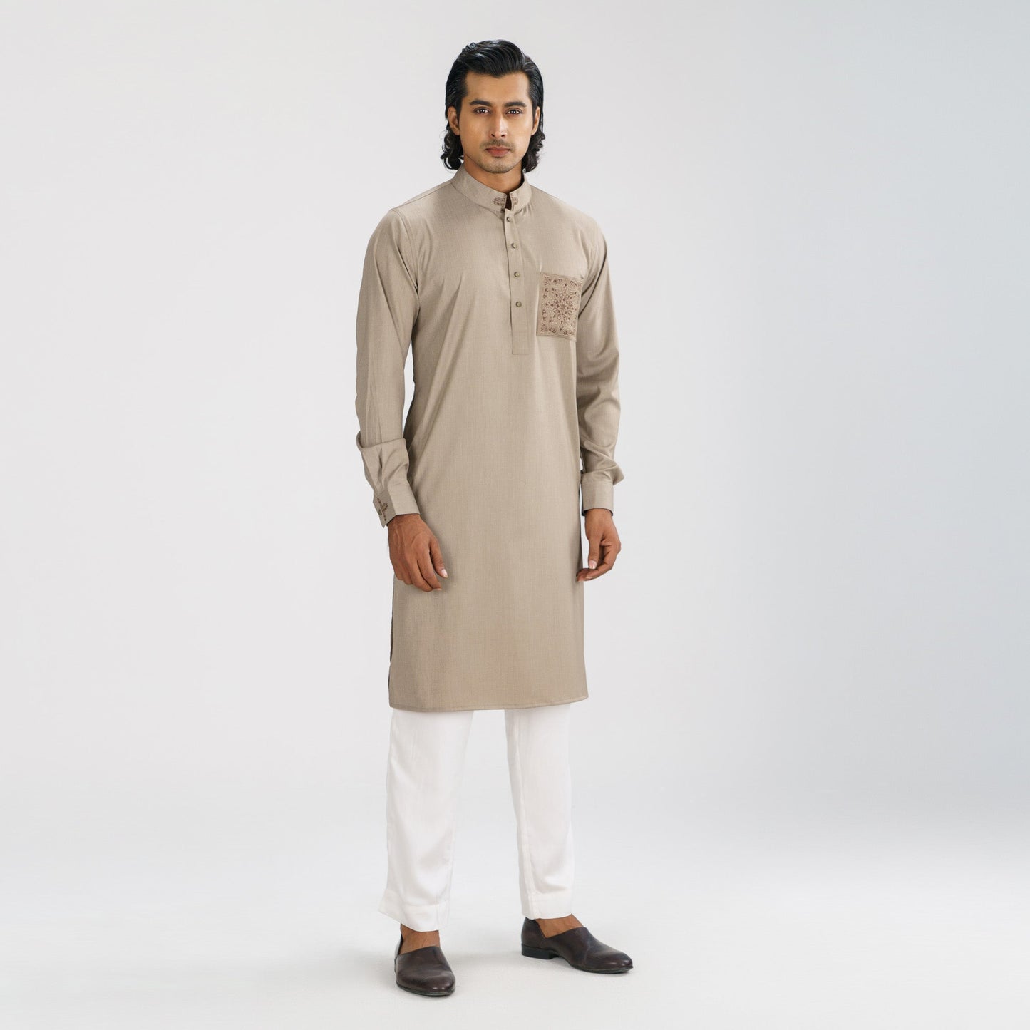 Men's Beige Brown Slim Fit Panjabi